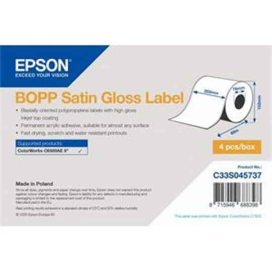 EPSON BOPP Satin Gloss Label - Continuous Roll: 203mm x 68m