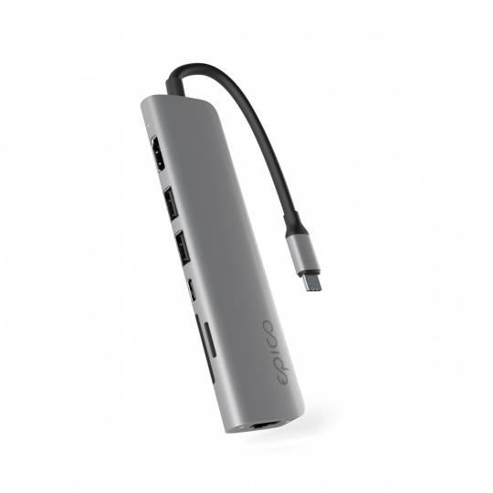 Epico 7v1 Multimedi Hub 8K s USB-C konekt. - šedá