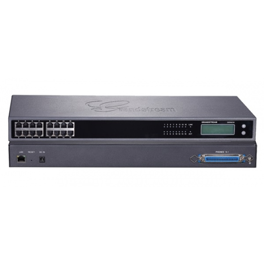 Grandstream GXW4216, VoIP, SIP, 16x FXS, 1x Gbit LAN, grafický displej, RJ21, rack