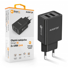ALIGATOR Chytrá síťová nabíječka 2,4A, 2xUSB, smart IC, černá ALIGATOR Chytrá síťová nabíječka 2,4A, 2xUSB, smart IC, černá