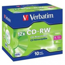 VERBATIM CD-RW SERL 700MB, 12x, jewel case 10 ks VERBATIM CD-RW SERL 700MB, 12x, jewel case 10 ks