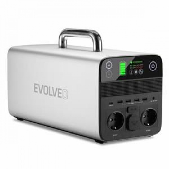 Evolveo PowerCharge 1000, nabíjecí stanice, 40,5 Ah, 1036,8 Wh, 2× 230 V zásuvka, 1× 12 V zásuvka, 4× USB-A, 1× USB-C