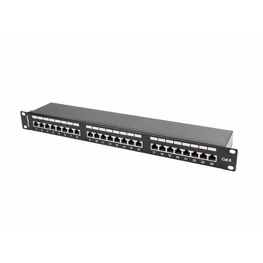 PATCH PANEL 24 PORTŮ 1U 19" CAT.6 FTP STÍNĚNÝ ČER