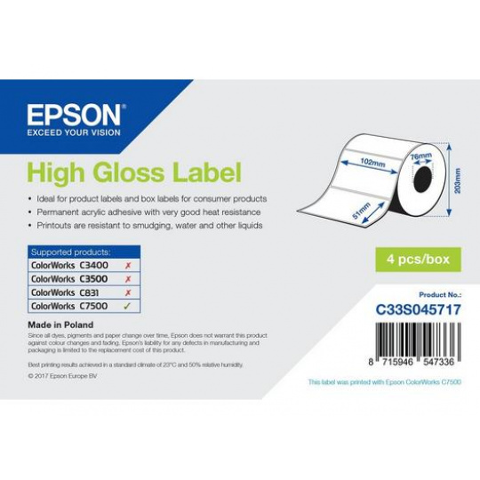 High Gloss Label - Die-cut Roll: 102mm x 51mm, 2310 labels