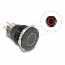Delock Push Switch pro instalaci černý 22 mm 12 V 5 x pájené připojení LED červený kroužek Delock Push Switch pro instalaci černý 22 mm 12 V 5 x pájené připojení LED červený kroužek