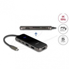 Delock Dokovací stanice USB Type-C™ 4K – HDMI / USB Hub / SD - Micro SD slot / PD 3.0 85 W s povrchem z tvrzeného skla Delock Dokovací stanice USB Type-C™ 4K – HDMI / USB Hub / SD - Micro SD slot / PD 3.0 85 W s povrchem z tvrzeného skla