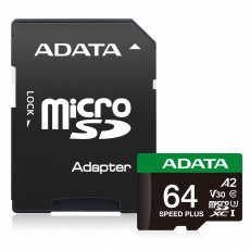 ADATA 64GB MicroSDXC UHS-I U3 V30 + adapter ADATA 64GB MicroSDXC UHS-I U3 V30 + adapter