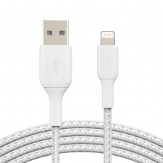 BELKIN kabel oplétaný USB-A - Lightning, 2m, bílý