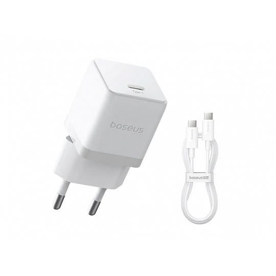 Baseus Palm Fast Nabíječka USB-C 20W + Datový Kabel USB-C/USB-C 1m White Baseus Palm Fast Nabíječka USB-C 20W + Datový Kabel USB-C/USB-C 1m White