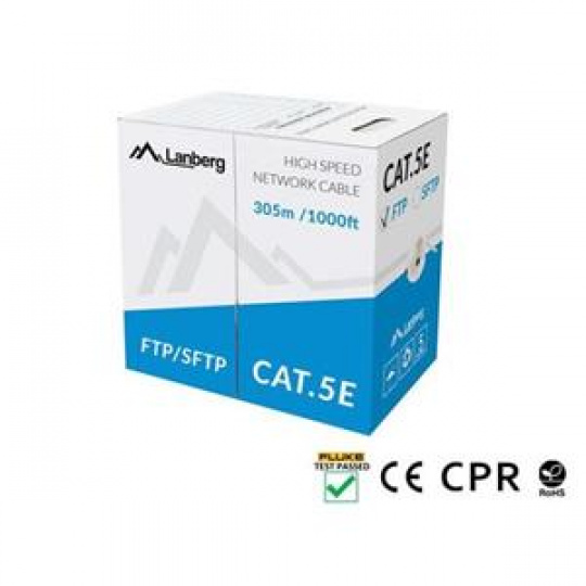 LANBERG LAN KABEL CAT.5E FTP 305M PEVNÝ CU ŠEDÝ CPR + FLUKE PASSED