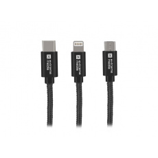 Natec vícekonektorový kabel 3v1 USB Micro + Lightning + USB-C, textilní opletení, 1m Natec vícekonektorový kabel 3v1 USB Micro + Lightning + USB-C, textilní opletení, 1m
