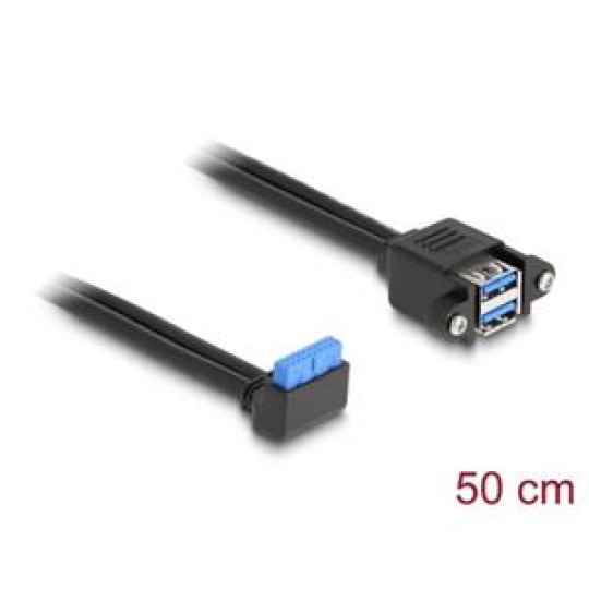 Delock Kabel USB 5 Gbps ze zásuvkového pinového konektoru, na 2 x zásuvky rozhraní USB 5 Gbps Typ-A, k  vestavění, 50 cm