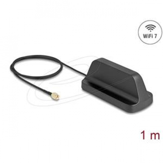 Delock WiFi 7 Anténa RP-SMA samec 2,5 - 3,6 dBi všesměrová s magnetickou základnou a připojovací kabel ULA100 1 m