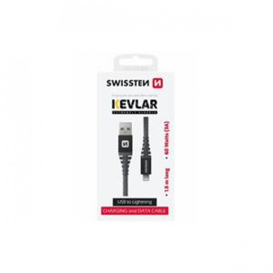 SWISSTEN DATOVÝ KABEL KEVLAR USB / LIGHTNING 1,5 M ANTRACIT