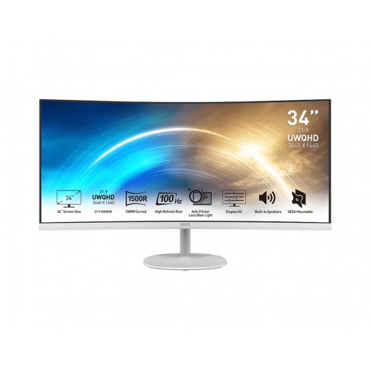 MSI/PRO MP341CQW/34"/VA/3440x1440/100Hz/1ms/White/2R