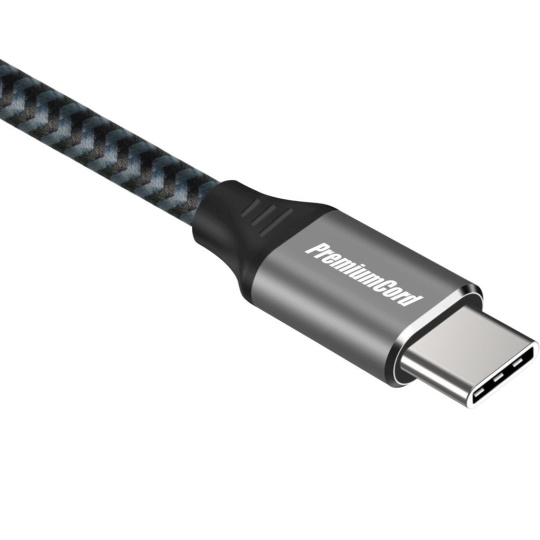 PremiumCord USB-C kabel ( USB 3.2 GEN 2x2, 5A, 100W, 20Gbit/s ) 1m, bavlněný oplet, 0,5m