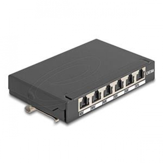 Delock Mini Desktop Patch Panel RJ45 jack 6 porty Cat.6A stíněný černý - pro montáž na stůl, zeď nebo DIN lištu Delock Mini Desktop Patch Panel RJ45 jack 6 porty Cat.6A stíněný černý - pro montáž na stůl, zeď nebo DIN lištu