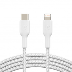 BELKIN kabel oplétaný USB-C - Lightning, 1m, bílý