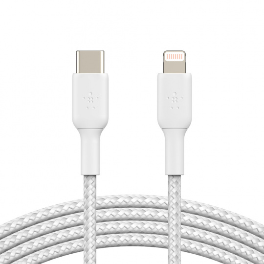 BELKIN kabel oplétaný USB-C - Lightning, 1m, bílý