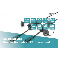 DIGITUS Připojovací kabel 4K HDMI AOC, ochranný kryt pro zástrčky IP 68; 15 m, 4K*2K@60HZ DIGITUS Připojovací kabel 4K HDMI AOC, ochranný kryt pro zástrčky IP 68; 15 m, 4K*2K@60HZ