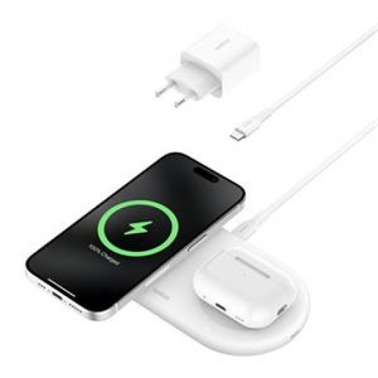 Belkin BOOST CHARGE™ PRO Qi2 2v1 Magnetická nabíjecí podložka pro iPhone/AirPods, bílá