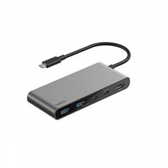 Belkin CONNECT 7v1 USB-C hub s dvojitým USB-C portem – stříbrný