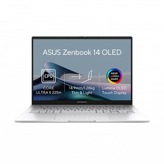 ASUS Zenbook 14/UX3405CA-OLED577WZ/U5-225H/14"/WUXGA/T/16GB/512GB/Intel int/W11H/Silver/2R ASUS Zenbook 14/UX3405CA-OLED577WZ/U5-225H/14"/WUXGA/T/16GB/512GB/Intel int/W11H/Silver/2R