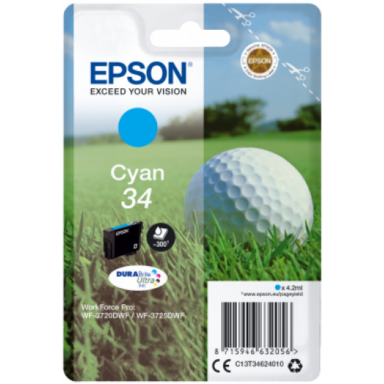 Epson Singlepack Cyan 34 DURABrite Ultra Ink