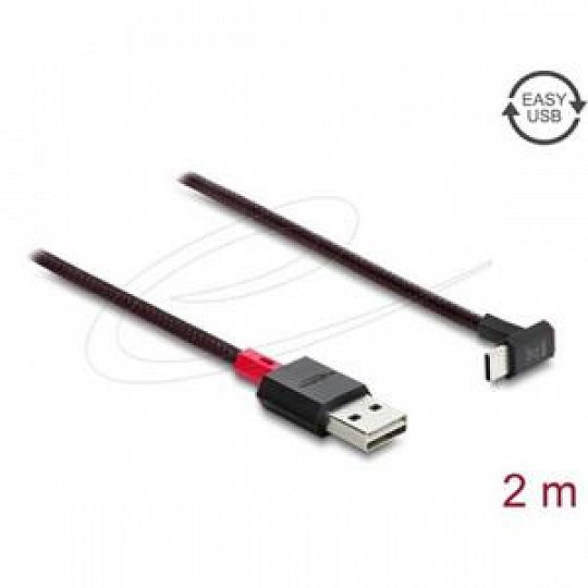 Delock Kabel EASY-USB 2.0 Typ-A samec na USB Type-C samec pravoúhlý nahoru / dolů 2 m černý