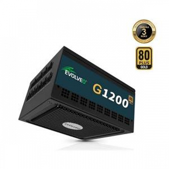 EVOLVEO G1200 zdroj 1200W, 80+ GOLD, ATX 3.1, PCIe 5.1, aPFC, 140mm ventilátor, modulární, záruka 3 roky, černý EVOLVEO G1200 zdroj 1200W, 80+ GOLD, ATX 3.1, PCIe 5.1, aPFC, 140mm ventilátor, modulární, záruka 3 roky, černý