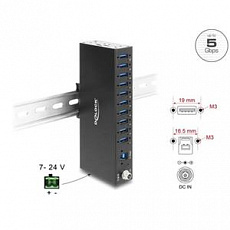 Delock Průmyslový rozbočovač ze 10 x USB 5 Gbps Typ-A s ochranou proti elektrostatickému výboji (ESD) až 8 kV a s montáž Delock Průmyslový rozbočovač ze 10 x USB 5 Gbps Typ-A s ochranou proti elektrostatickému výboji (ESD) až 8 kV a s montáž