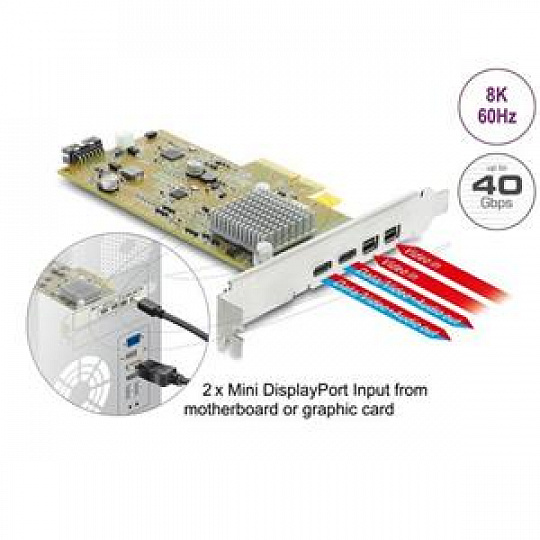 Delock Karta PCI Express x4 na 2 externí zásuvky USB Type-C 40 Gbps (DP Alt Mode) - Low Profile Delock Karta PCI Express x4 na 2 externí zásuvky USB Type-C 40 Gbps (DP Alt Mode) - Low Profile
