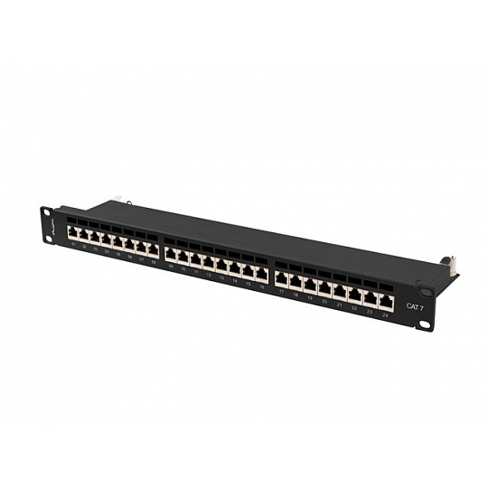 PATCH PANEL 24 PORTŮ 1U 19" CAT.7 FTP STÍNĚNÝ ČERNÝ LANBERG PATCH PANEL 24 PORTŮ 1U 19" CAT.7 FTP STÍNĚNÝ ČERNÝ LANBERG