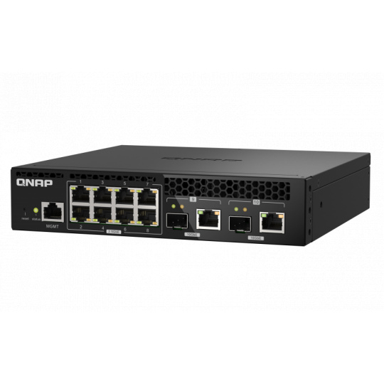 QNAP řízený switch QSW-M2108R-2C (8x 2,5GbE RJ45 a 2x kombo 10GbE SFP+/RJ-45, malá šířka)