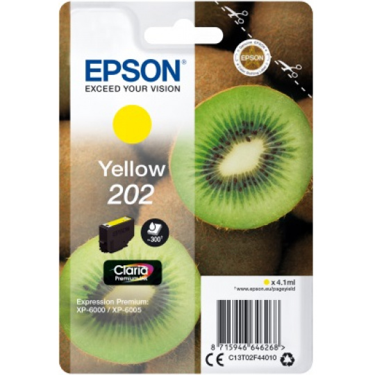 EPSON ink Yellow 202 Premium - singlepack, 4,1ml, 300s, standard