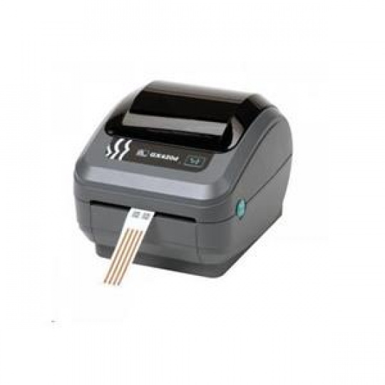 Zebra DT Printer GX420d; 203dpi, EU and UK Cords, EPL2, ZPL II, USB, Serial, Centronics Parallel, Dispenser (Peeler)