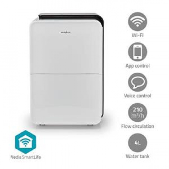 Nedis DEHU30WTW - Odvlhčovač SmartLife| 30 L | Odvlhčování / Průběžné / Sušení prádla / Ventilace |210 m?/h