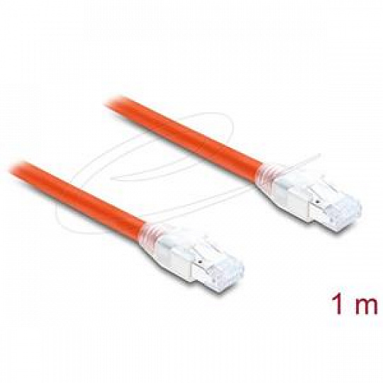Delock Síťový kabel RJ45 Cat.8.1 S/FTP, 1 m, až 40 Gbps, oranžový Delock Síťový kabel RJ45 Cat.8.1 S/FTP, 1 m, až 40 Gbps, oranžový
