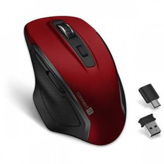 CONNECT IT Dual SmartSwitch bezdrátová myš, USB-A + C (+1x AA baterie zdarma), ČERVENÁ CONNECT IT Dual SmartSwitch bezdrátová myš, USB-A + C (+1x AA baterie zdarma), ČERVENÁ