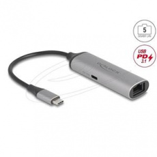 Delock Síťový adaptér USB Type-C™, 5 Gigabit LAN, 1 x RJ45 s Power Delivery, PD 3.1, 140 W