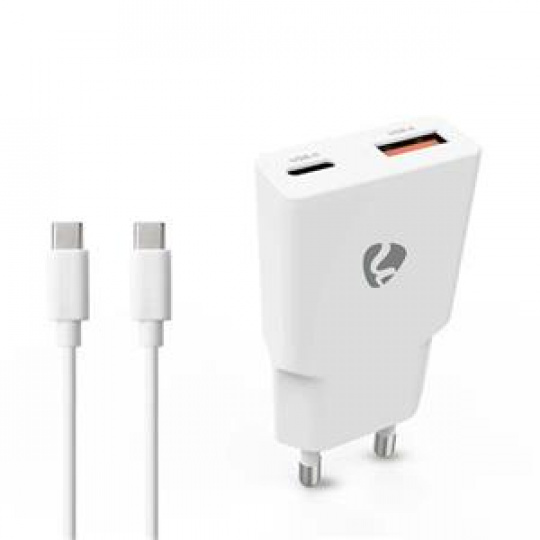 Nedis WCHA20WTUC - 20 W | GaN | PD3.0 | Funkce rychlého nabíjení | 1.5 / 2.0 / 2.22 A / 3.0 A | USB-A / USB-C | Bílá