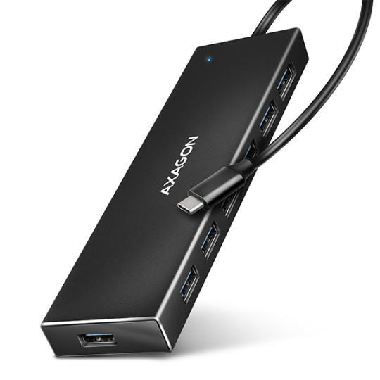 AXAGON HUE-F7C, 7x USB 3.2 Gen 1 ALU FLAT CHARGING hub, micro USB nap. konektor, kabel USB-C 30cm