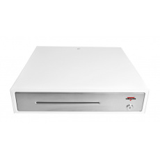Pokladní zásuvka C430C - s kabelem, kovové držáky, nerez panel, 9-24V, bílá Pokladní zásuvka C430C - s kabelem, kovové držáky, nerez panel, 9-24V, bílá