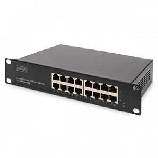 DIGITUS 10" gigabitový ethernetový switch, 16 portů, nemanagovatelný