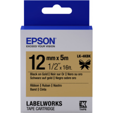 Epson zásobník se štítky – saténový pásek, LK-4KBK černá / zlatá, 12 mm (5 m)