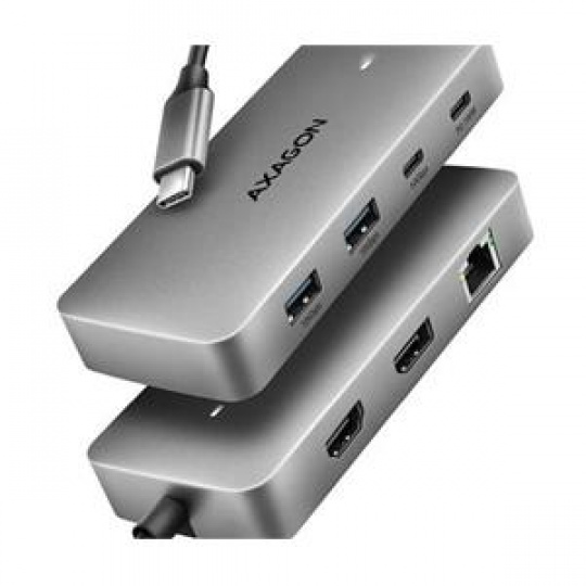 AXAGON HMC-CUB83X2, USB 10Gbps hub, 2x USB-A, USB-C, HDMI & DP 4k/144Hz, RJ-45 GLAN, PD 100W, kabel USB-C 15cm