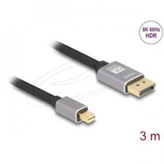 Delock Kabel mini DisplayPort na DisplayPort 8K 60 Hz 3 m šedá kovová bez západky Delock Kabel mini DisplayPort na DisplayPort 8K 60 Hz 3 m šedá kovová bez západky