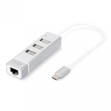 DIGITUS USB 2.0 3-Port Hub & Rychlý Ethernet LAN Adaptér s konektorem typu C