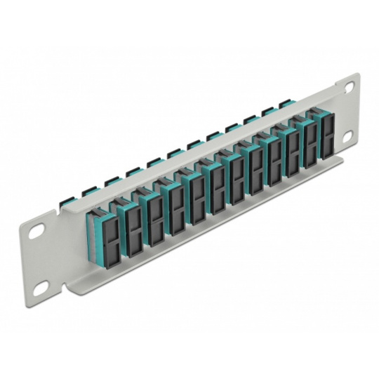 Delock 10” patch panel pro optická vlákna, 12 portů, SC Duplex, sv. modrý, 1U, šedý
