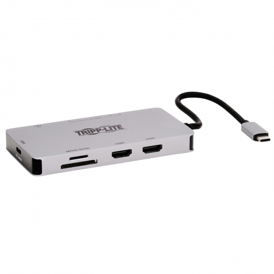 Dokovací stanice USB-C, 2x displej, 4K 60Hz HDMI, USB 3.2 G1, USB-A, GbE, paměť.karta, 100W PD, šedá